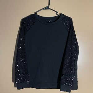 All at once Black Sequin Sleeve Sweatshirt size Medium